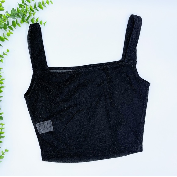 Shein Fitted Black Glitter Sleeveless Crop Top XS - Picture 4 of 8